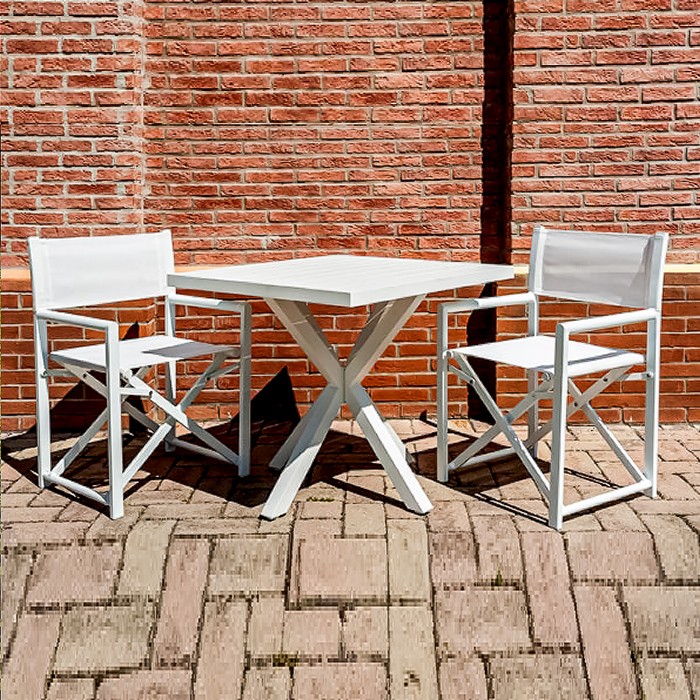 Tavolo Ermes allum. bianco con sedie Nemesi