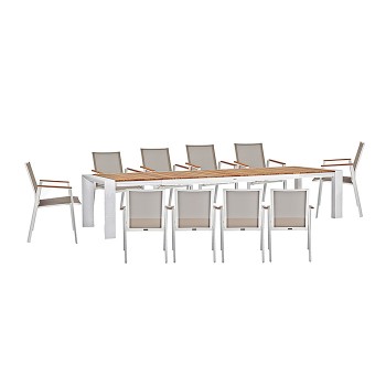 Tavolo Cameron bianco e teak da 253 allung. 384x110