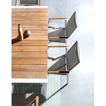 Tavolo Cameron bianco e teak da 253 allung. 384x110