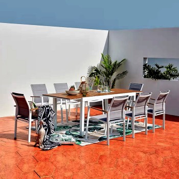 Tavolo Cameron bianco e teak da 253 allung. 384x110