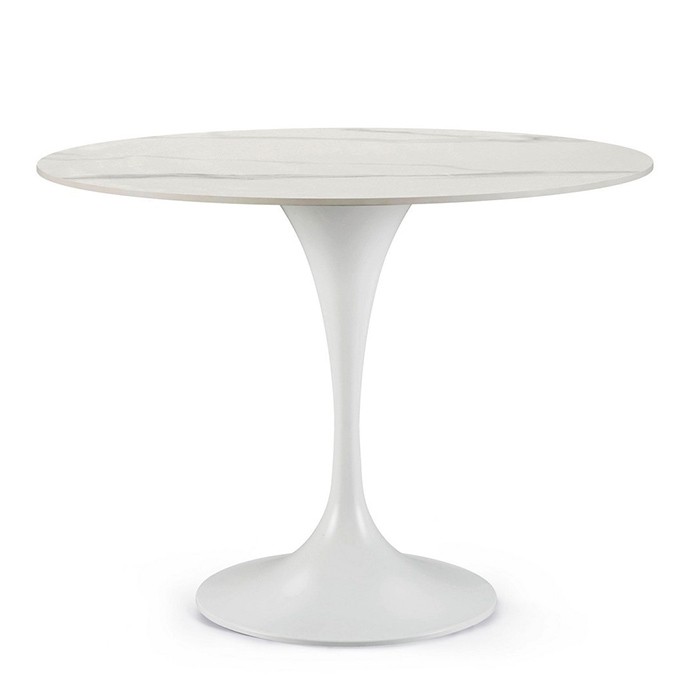 Tavolo Roni acciaio bianco piano in Gres marmo d. 100
